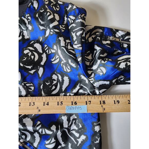 X by GOTTEX Blue Black White Floral Satin Y2K 90s Bomber Jacket SZ S - Picture 7 of 10